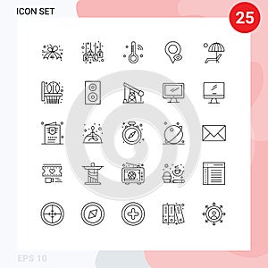 Pictogram Set of 25 Simple Lines of umbrella, pointer, internet of things, map, eye