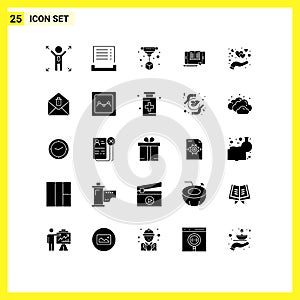 Pictogram Set of 25 Simple Solid Glyphs of heart, care, print, tranfer, smartphone