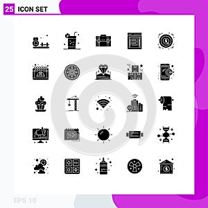 Pictogram Set of 25 Simple Solid Glyphs of login, fraudulent, briefcase, suitcase, marketing