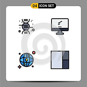 Pictogram Set of 4 Simple Filledline Flat Colors of dna, map, computer, imac, grid