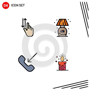 Pictogram Set of 4 Simple Filledline Flat Colors of finger, call, up, living, outgoing