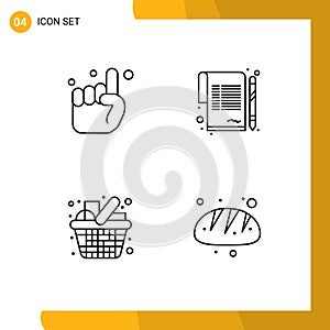 Pictogram Set of 4 Simple Filledline Flat Colors of hand, grocery, belive, sign, kitchen