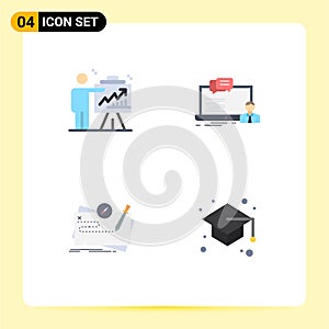 Pictogram Set of 4 Simple Flat Icons of arrow, chat, efforts, course, map