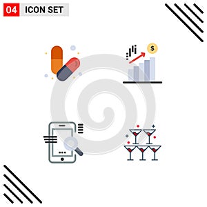 Pictogram Set of 4 Simple Flat Icons of body, search, muscle, finance, optimize