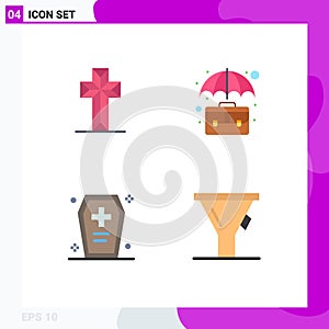 Pictogram Set of 4 Simple Flat Icons of celebration, casket, easter, case, dreadful