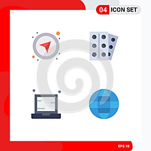 Pictogram Set of 4 Simple Flat Icons of compass, device, navigational, patient, laptop