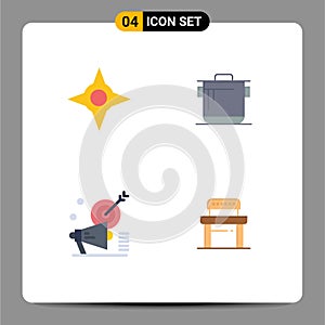 Pictogram Set of 4 Simple Flat Icons of compass, marketing, cooker, cook, audiance