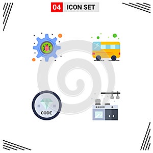 Pictogram Set of 4 Simple Flat Icons of cyber crime, development, bus, code, home