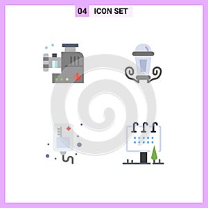 Pictogram Set of 4 Simple Flat Icons of food mincer, infusion, meat mixer, lamp, medical