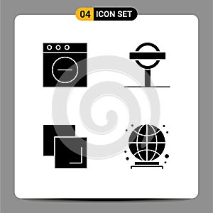Pictogram Set of 4 Simple Solid Glyphs of app, layers, road, signs, globe