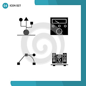 Pictogram Set of 4 Simple Solid Glyphs of computers, path, hardware, meter, woofer