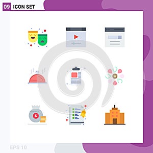 Pictogram Set of 9 Simple Flat Colors of business, pallat, communication, dish, user