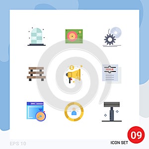 Pictogram Set of 9 Simple Flat Colors of sitting, element, cd, city, dvd