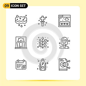 Pictogram Set of 9 Simple Outlines of autumn, film artist, communications, celebrity, actor