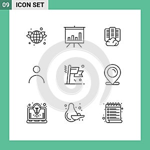 Pictogram Set of 9 Simple Outlines of flag, achievement, center, user, personalization