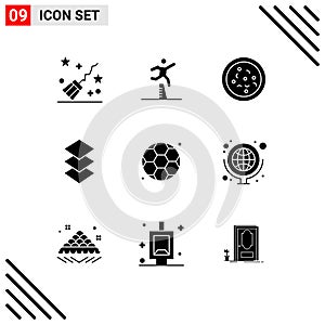 Pictogram Set of 9 Simple Solid Glyphs of football, sport, steeplechase, stack, arrange