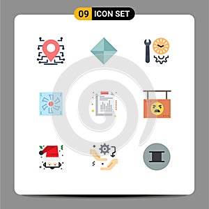 Pictogram Set of 9 Simple Flat Colors of fan, cooler, clock, compter, tools photo