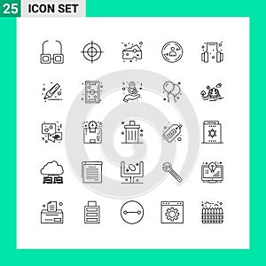 Pictogram Set of 25 Simple Lines of support, headset, cheeses, marketing, visiter photo