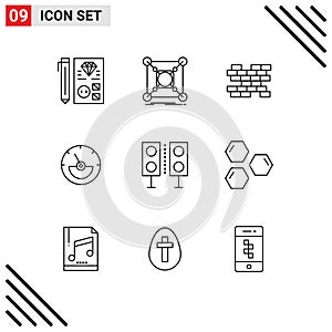 Pictogram Set of 9 Simple Outlines of devices, eletrical, data, ampere meter, wall photo