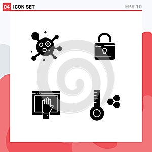 Pictogram Set of 4 Simple Solid Glyphs of atom, free, louck, security, open photo