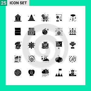 Pictogram Set of 25 Simple Solid Glyphs of power tools, drill, checkout, exparimant physics, physics