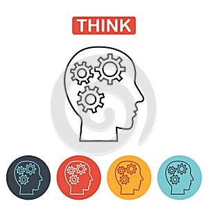 Pictograph of gear in head. Vector flat icon.
