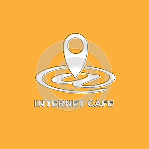 Pictograph Internet cafe Free wifi hotspot GPS map location isolated on yellow background.