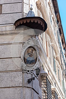 Pictoresque Christian Images on the Corners of the Buildings of Rome, Italy,  Called Madonnine