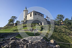 Pictoresque Czech old historic public castle Kuneticka hora on hill top