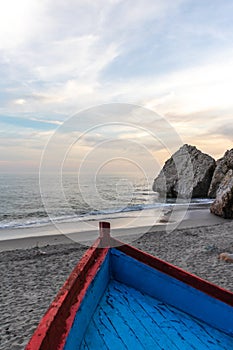 Pictoresque Nerja beach at sunset Malaga Andalusia