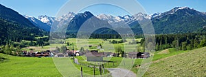 pictorial alpine landscape allgau, view to rubi village and oberstdorf