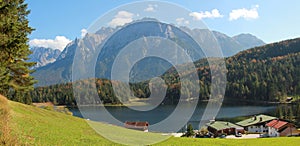 Pictorial bavarian landscape, lake lautersee and alps