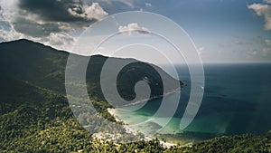 Pictorial Ko Pha-ngan sandy beach between high hills and sea