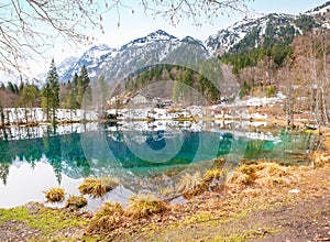 pictorial lake Christlessee allgau Alps. Oberstdorf landscape in march