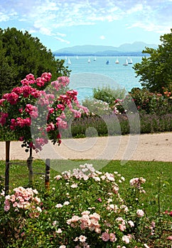 Pictorial lake shore gstadt and chiemsee lake, bavaria