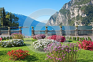 pictorial lakeside park Riva del Garda, tourist resort lake Gardasee north