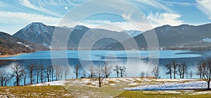 Pictorial landscape tegernsee in early springtime