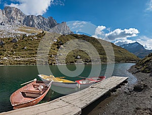 Pictorial partnun lake with rowing boats, switzerland