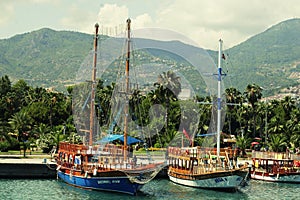 Pictorial scene with yachts near castle