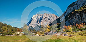 Pictorial Zugspitze mountain, popular hiking destination from Ehrwald, austria