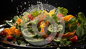 Pictoric still life of bell peppers in a big plate