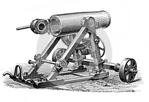 Picture of 19th century cannon engraved in the old book Meyers Lexicon, vol. 7, 1897, Leipzig