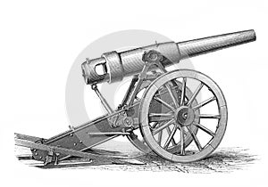 Picture of 19th century cannon engraved in the old book Meyers Lexicon, vol. 7, 1897, Leipzig