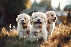 Picture of an Adorable Small Happy Puppies Playing in Sun, created with Generative AI technology