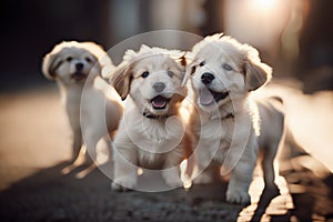 Picture of an Adorable Small Happy Puppies Playing in Sun, created with Generative AI technology