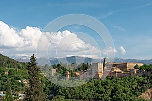 Picture of the Alhambra with in a cloudy day, with Sierra Nieva as the background. photo