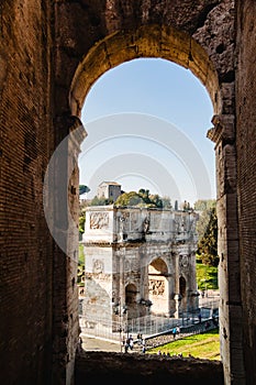 Picture of Arch of Constantine taken from Coliseum. Rome, Italy