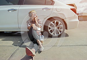 Picture of Asian woman sitting with happy