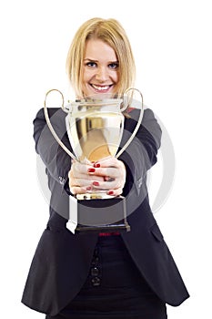 Picture of an attractive businesswoman winning