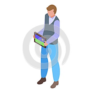 Picture auction icon isometric vector. Sales man